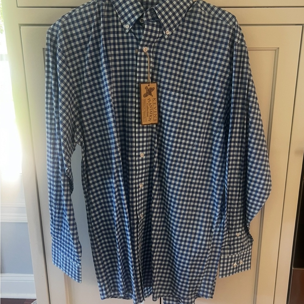 Men's Blue and White Checkered Casual Shirt